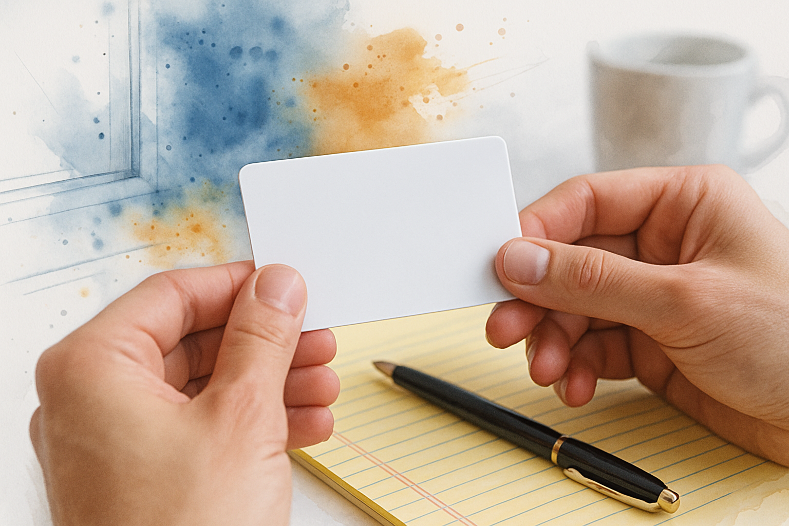 Hands flipping a dental benefits card to its back side above a legal pad before calling the insurance carrier