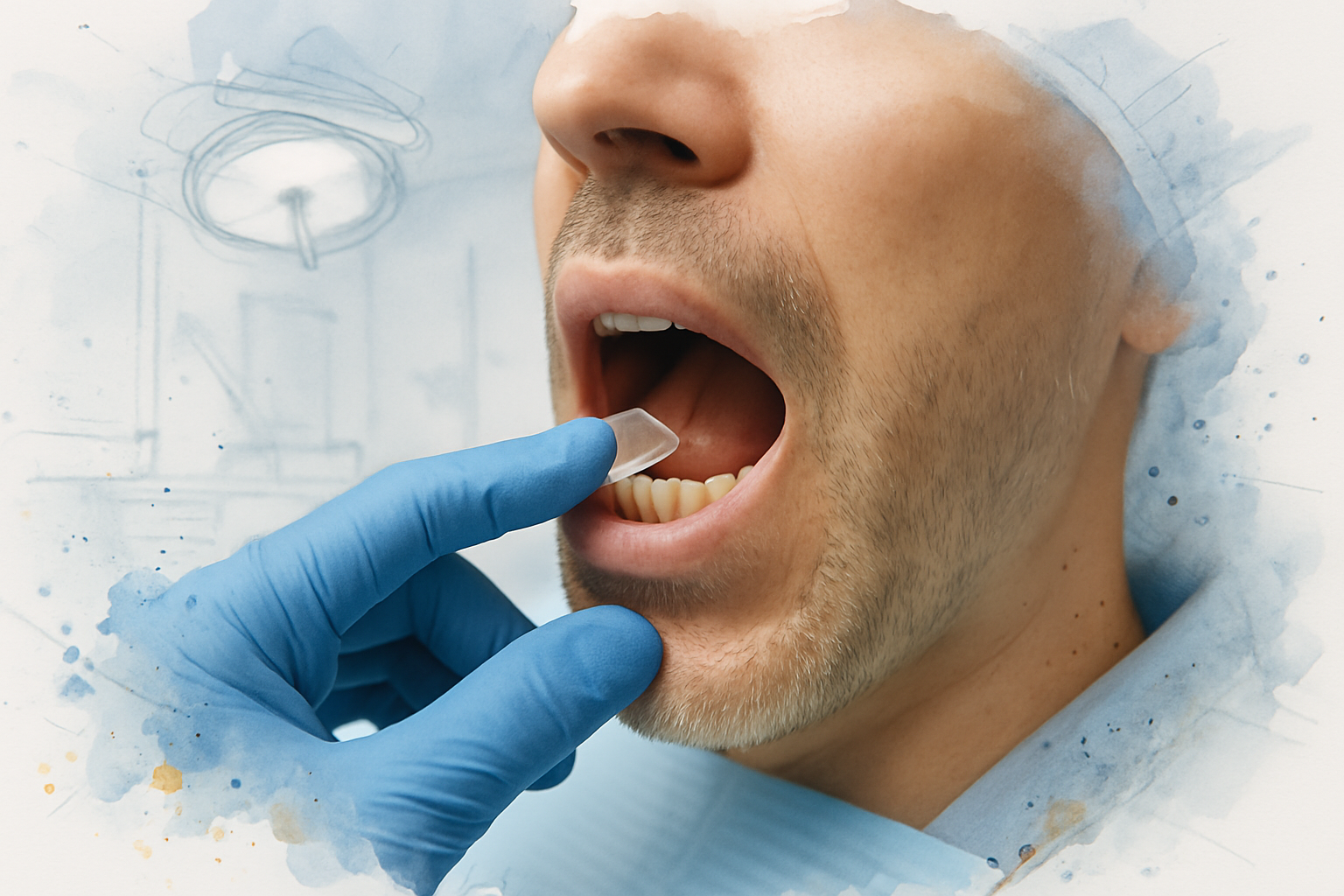 Patient biting on a small plastic bite tester on one back tooth during a cracked tooth exam